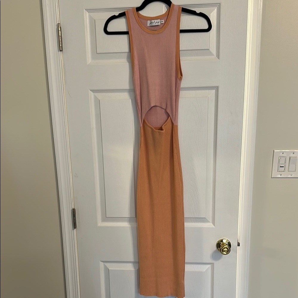 Petal & Pup Orange and Pink Sleeveless Bodycon Midi Dress